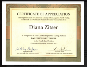 Cert of appreciation Diana Zitser Superior Court of California